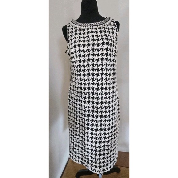 Leslie Fay Womens Classic B&W Houndstooth Print Sheath Dress Sleeveless SZ 10 - Picture 7 of 11
